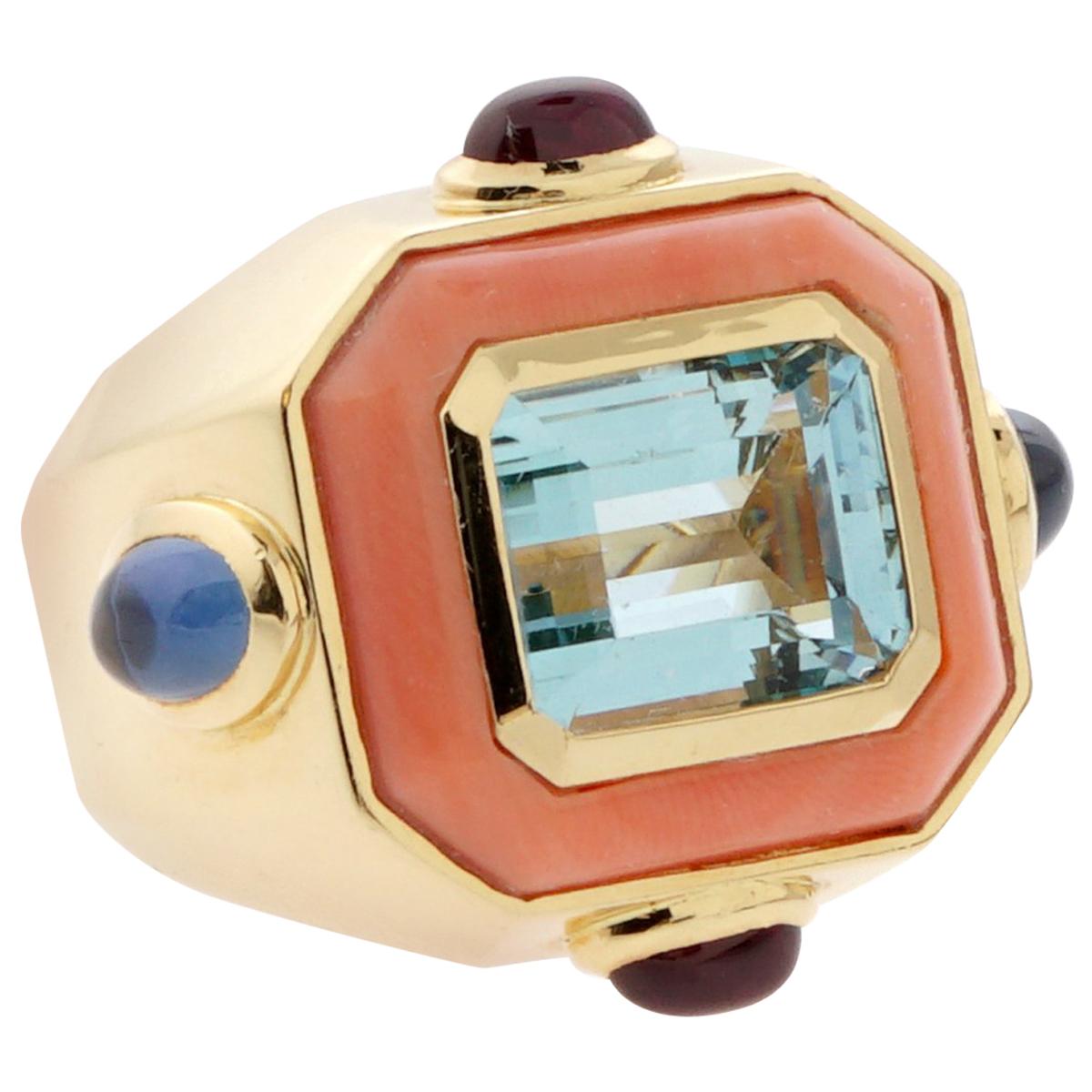 Bague cocktail Chanel Paris en corail et topaze