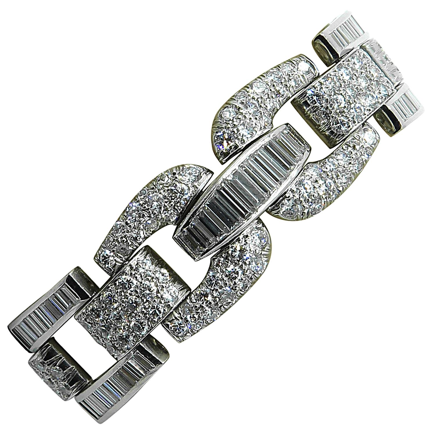 1950s Diamond Platinum Panel Bracelet