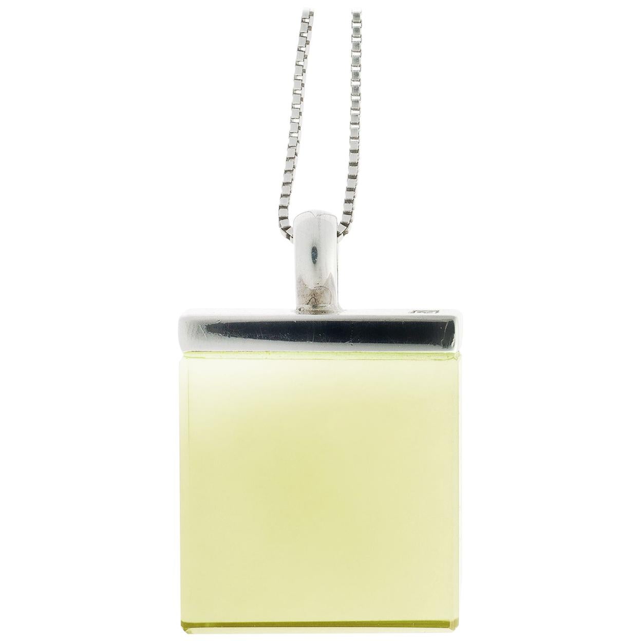 Featured in Vogue Designer Pendant with Lemon Quartz in White Gold For Sale