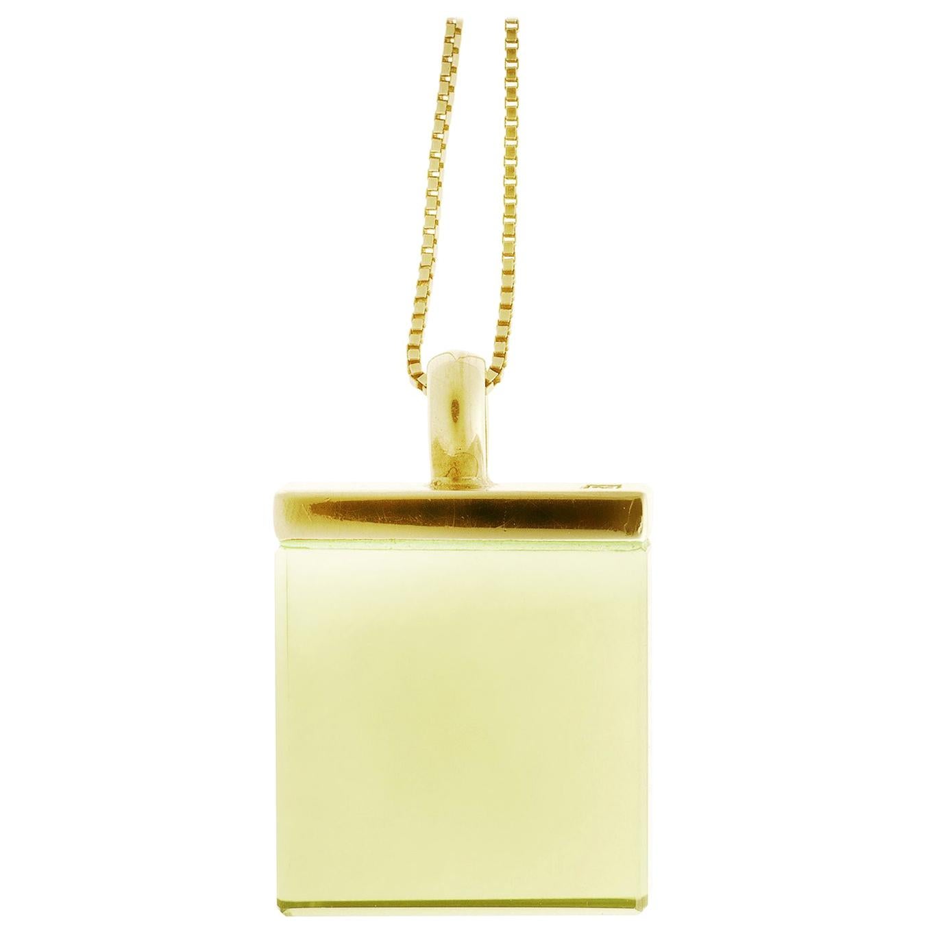 Ayurveda Yellow Gold Designer Pendant with Lemon Quartz For Sale