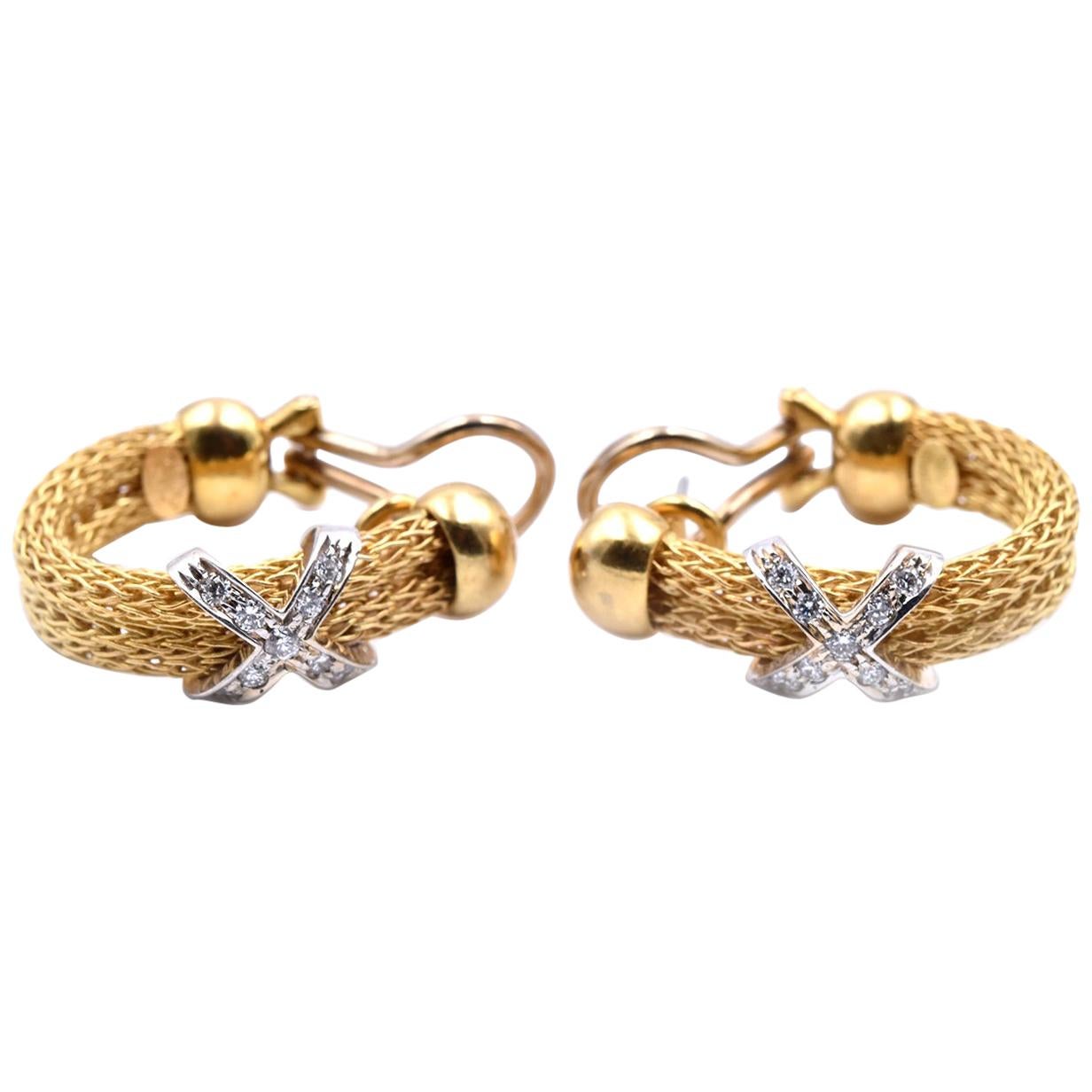 18 Karat Yellow Gold X Huggie Earrings