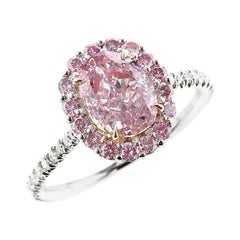 GIA Certified Natural 1 Carat Fancy Purplish Pink Diamond Halo Platinum Ring