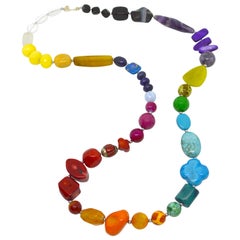 Decadent Jewels Rainbow Lapis Coral Jade Amethyst Agate Onyx Turquoise Necklace