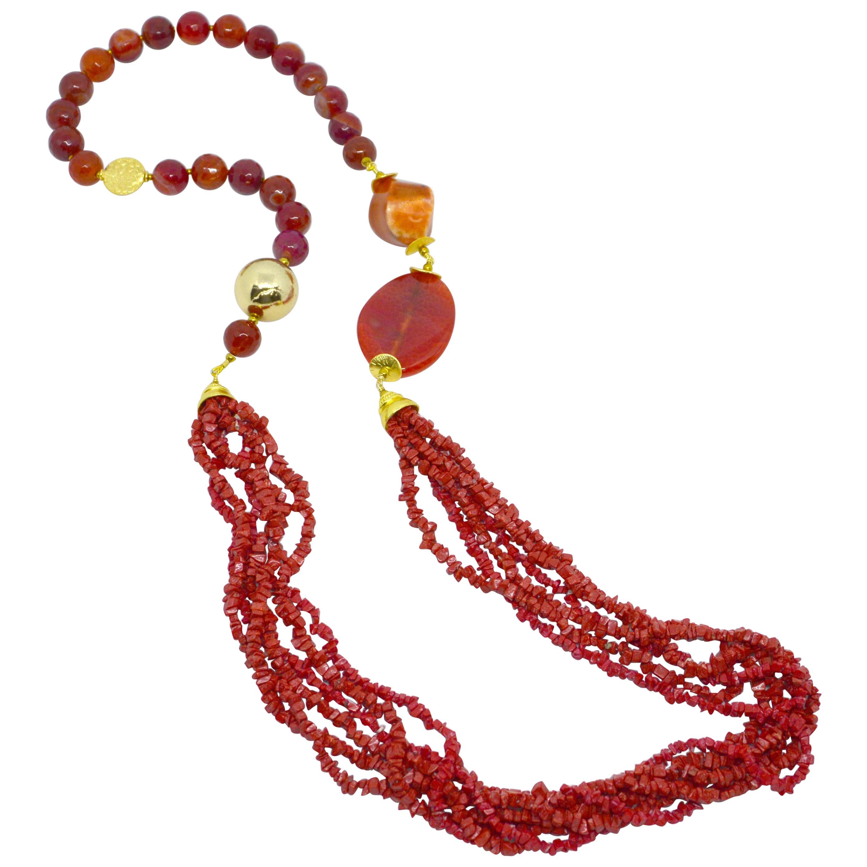 Decadent Jewels Red Bamboo Agate Gold Necklace