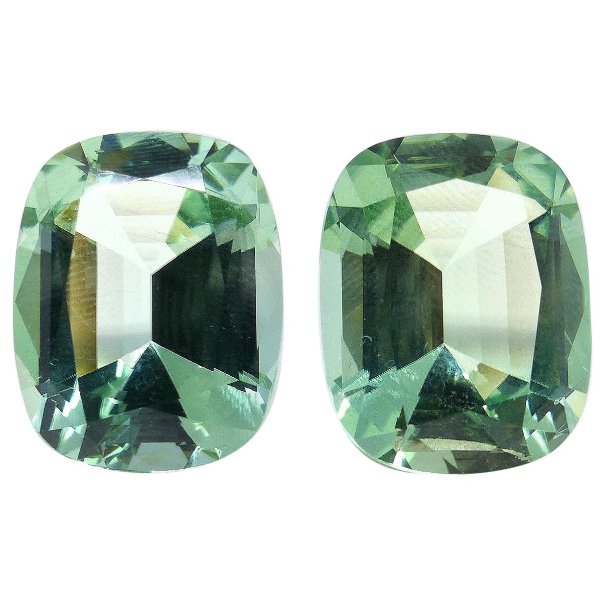 1 Pair of 2 Magnificent Mintgreen Tourmalines Cut with Large Facettes For Sale