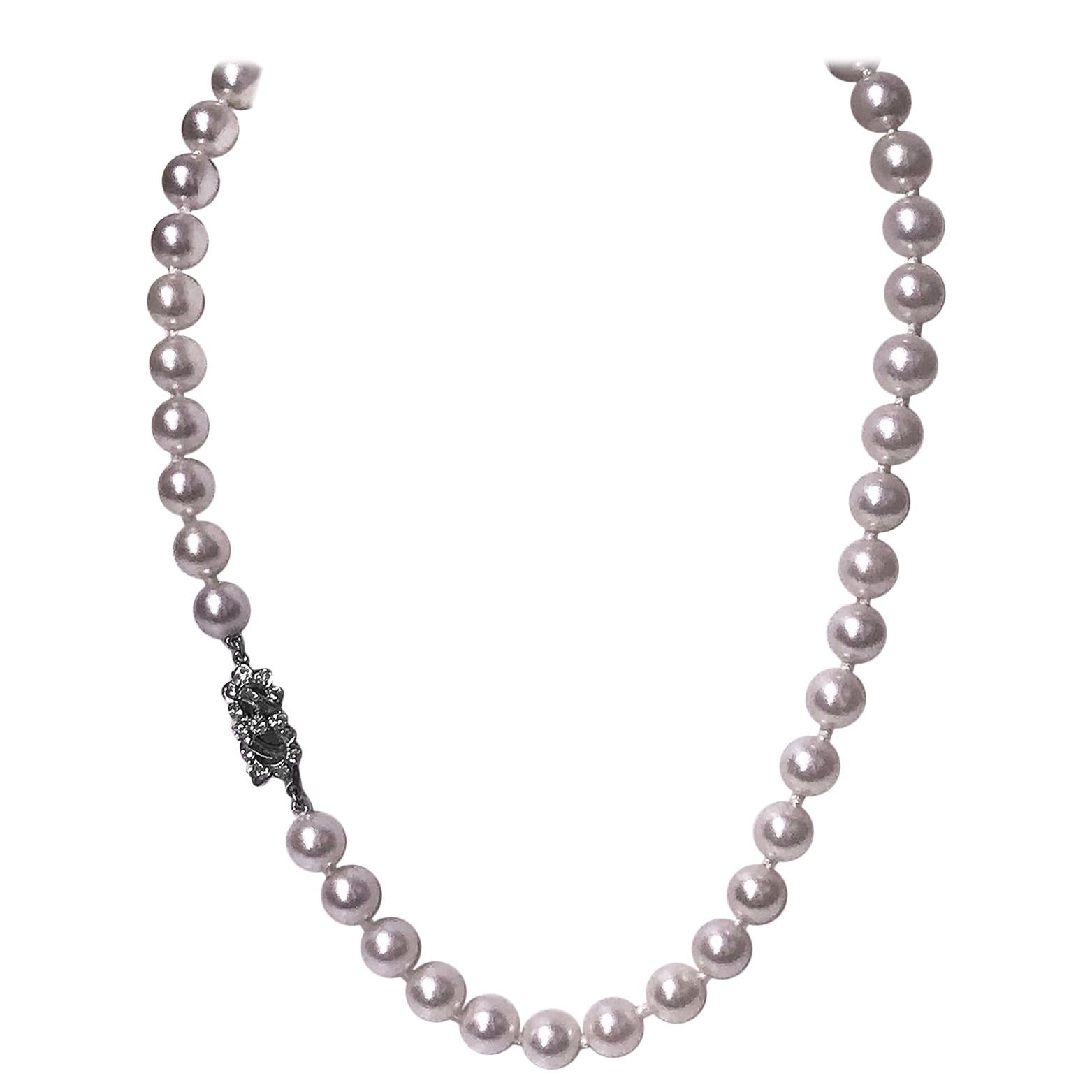 Cultured Pearl Necklace Platinum Diamond Clasp