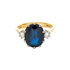 Vintage EGL Certified 5.40 Carat Sapphire 0.30 Carat 18 Karat Diamond Ring