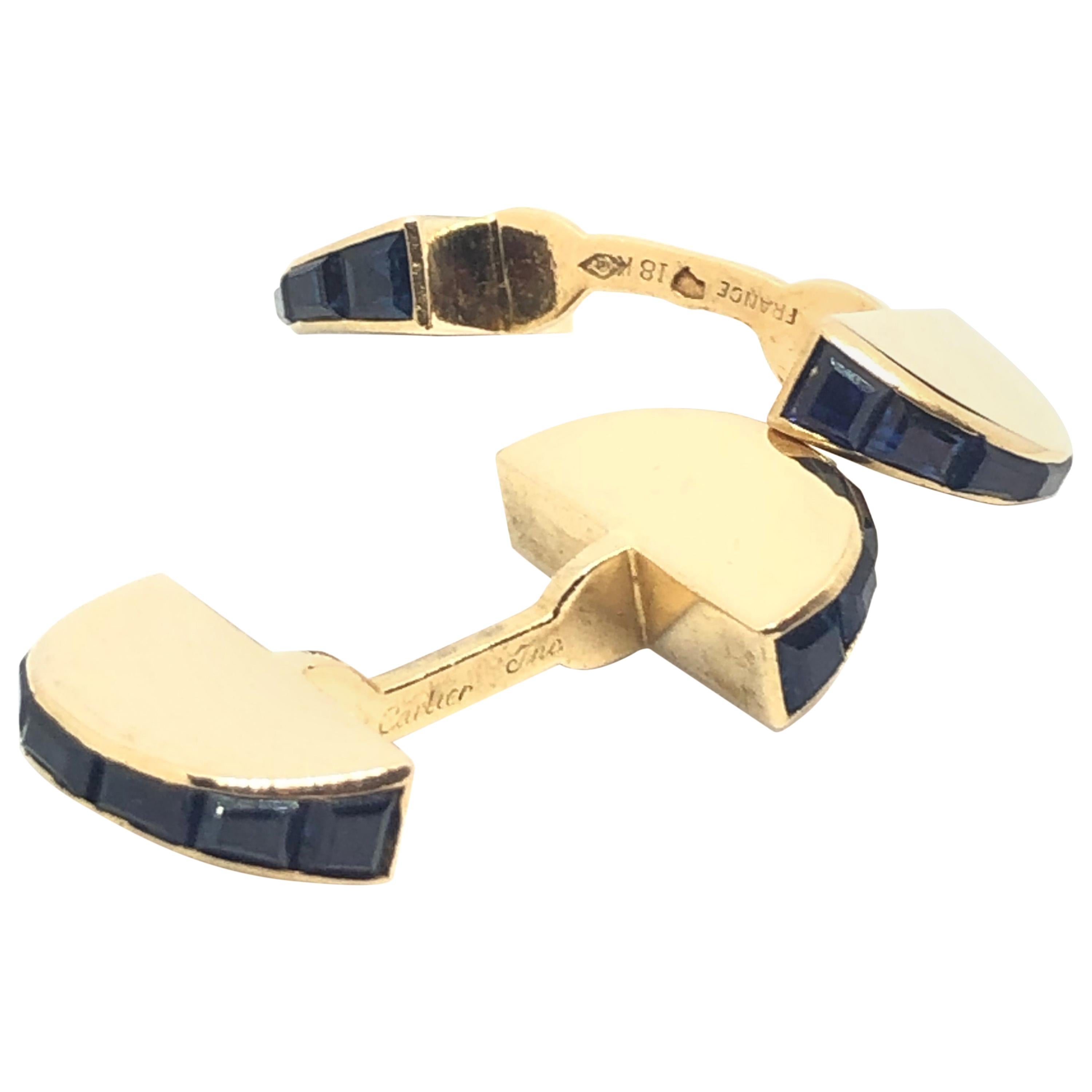 1950s Cartier Paris France Sapphire Gold Cufflinks