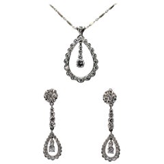 Vintage 14K White Gold Fine Diamond Necklace & Earring Bridal Suite