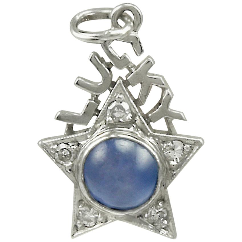 Antique Sapphire Diamond Platinum Lucky Star Charm