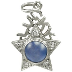 Antique Sapphire Diamond Platinum Lucky Star Charm