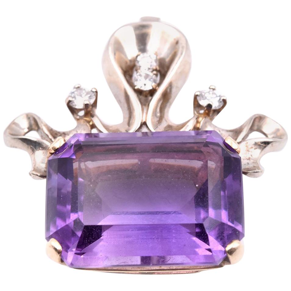 14 Karat White Gold Amethyst and Diamond Pendant