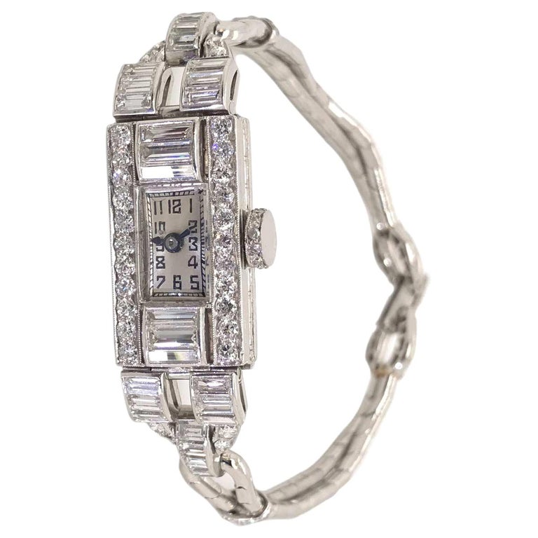 Art Deco Ladies Platinum and 2.80 Carat Diamond Cocktail Watch at 1stDibs