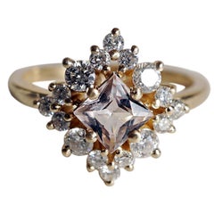 Princess Morganite Diamond Cluster Ring