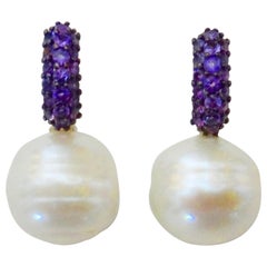 Michael Kneebone Amethyst Pave Paspaley South Pearl Huggie Earrings