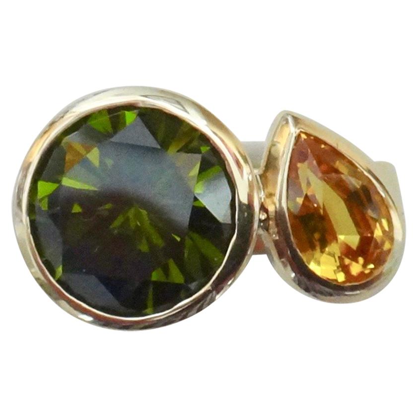 Michael Kneebone Green Zircon Yellow Sapphire Two-Stone Leah Ring