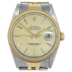 Rolex 16233 Datejust Gold Tapestry Dial Watch