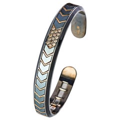 18 Karat Rose Gold and Silver Diamond Men's Enameled Bangle