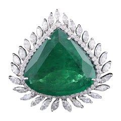 18.07 Carat, Natural Zambian Emerald and Marquise Diamonds Cocktail Ring
