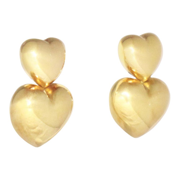 18 Karat Double Heart Gold Drop Earrings Saks 5th Avenue at 1stDibs