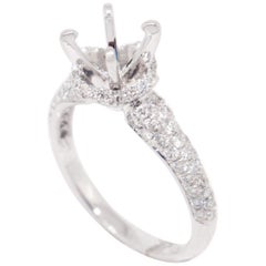14 Karat White Gold 0.68 Carat 3-Row Pave Diamond Engagement Semi Mount Ring