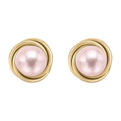 14 Karat Gold Love Knot Style Pink Cultured Freshwater Pearl Stud Earrings