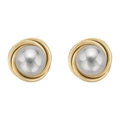 14 Karat Gold Love Knot Style Grey Cultured Freshwater Pearl Stud Earrings