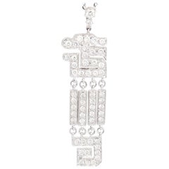 14 Karat White Gold 1.64 Carat Pave Diamond Abstract Dangle Necklace