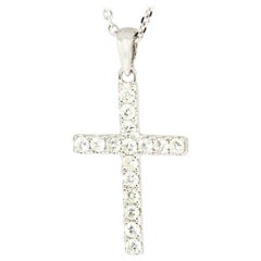 14 Karat White Gold 0.31 Carat Round Diamond Mini Cross Necklace