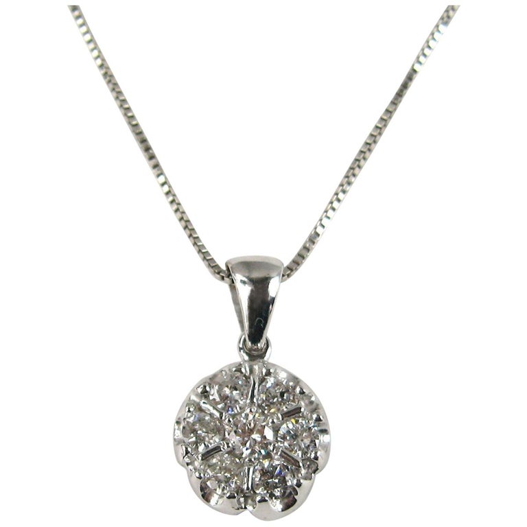 14 Karat White Gold Diamond Snowflake Pendant Necklace For Sale