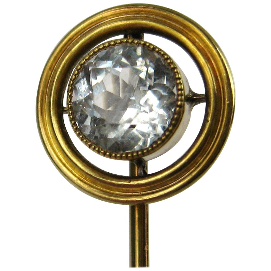 14 Karat Gold Aquamarine Antique Stick Pin