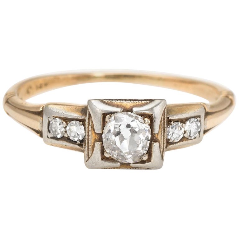 Antique Deco Diamond Ring 14 Karat Yellow Gold Jewelry Old Mine Cut at ...
