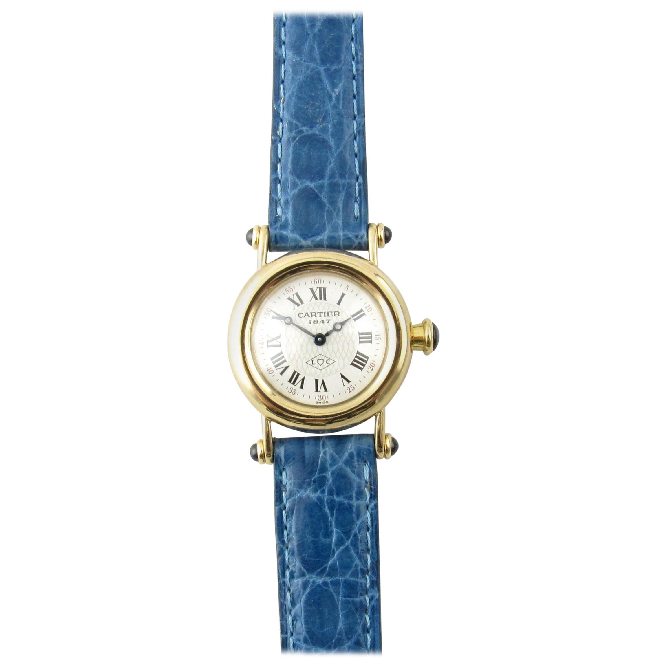 Cartier Diabolo 18 Karat Gold 150 Anniversary Ladies Watch 14400 Blue Band