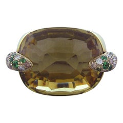 Pomellato 18K Yellow Gold Pin Up Diamond Tsavorite Lemon Citrine Ring SZ 6.5