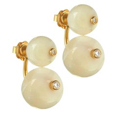 18 Carat Yellow Gold Vermeil, Diamond and Mother of Pearl Ear Jacket Earrings