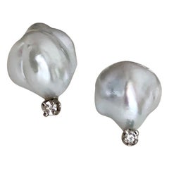Baroque South Sea Pearl Diamond Stud Earrings