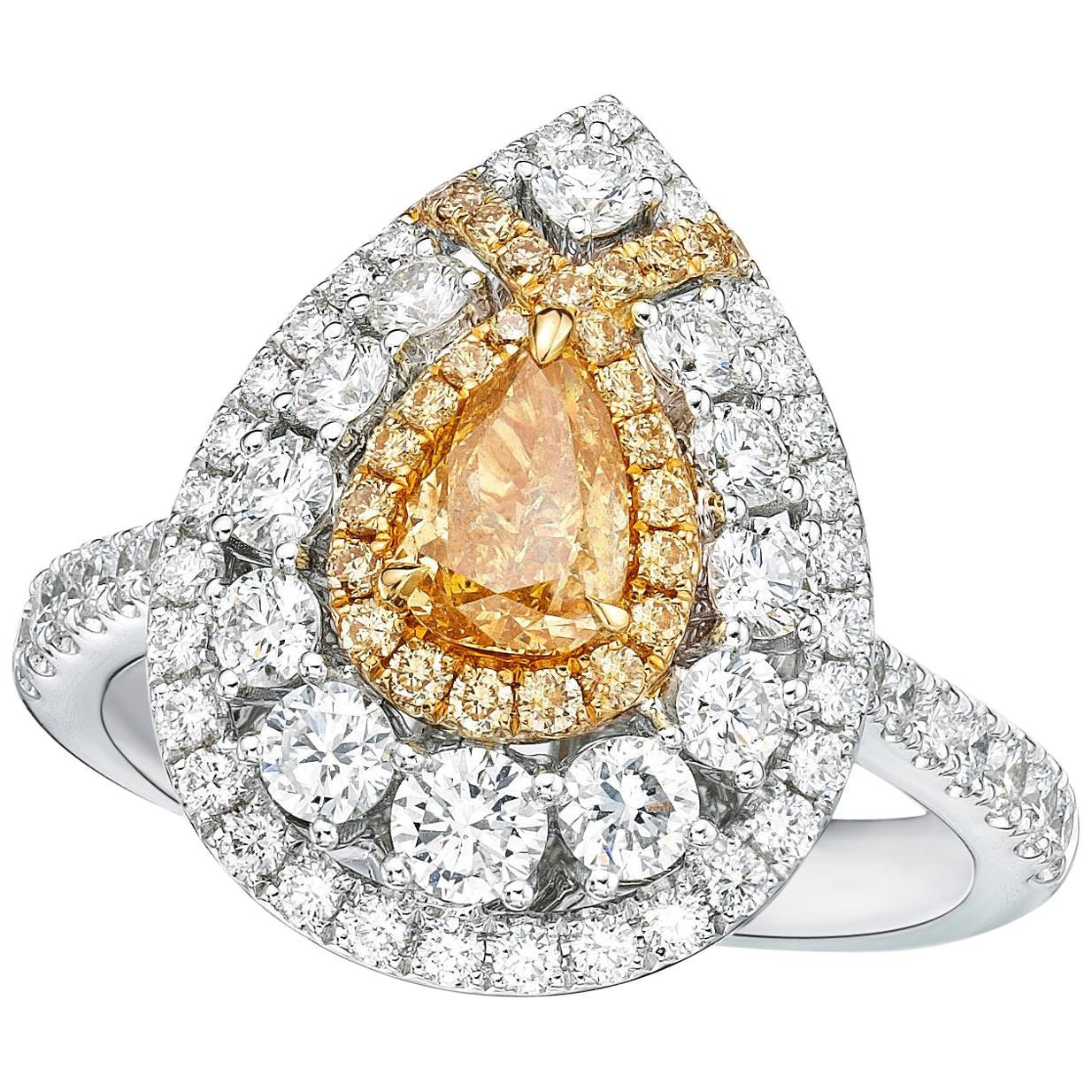 GIA Certified 0.52 Carat Fancy Intense Yellow- Orange Diamond Ring For Sale