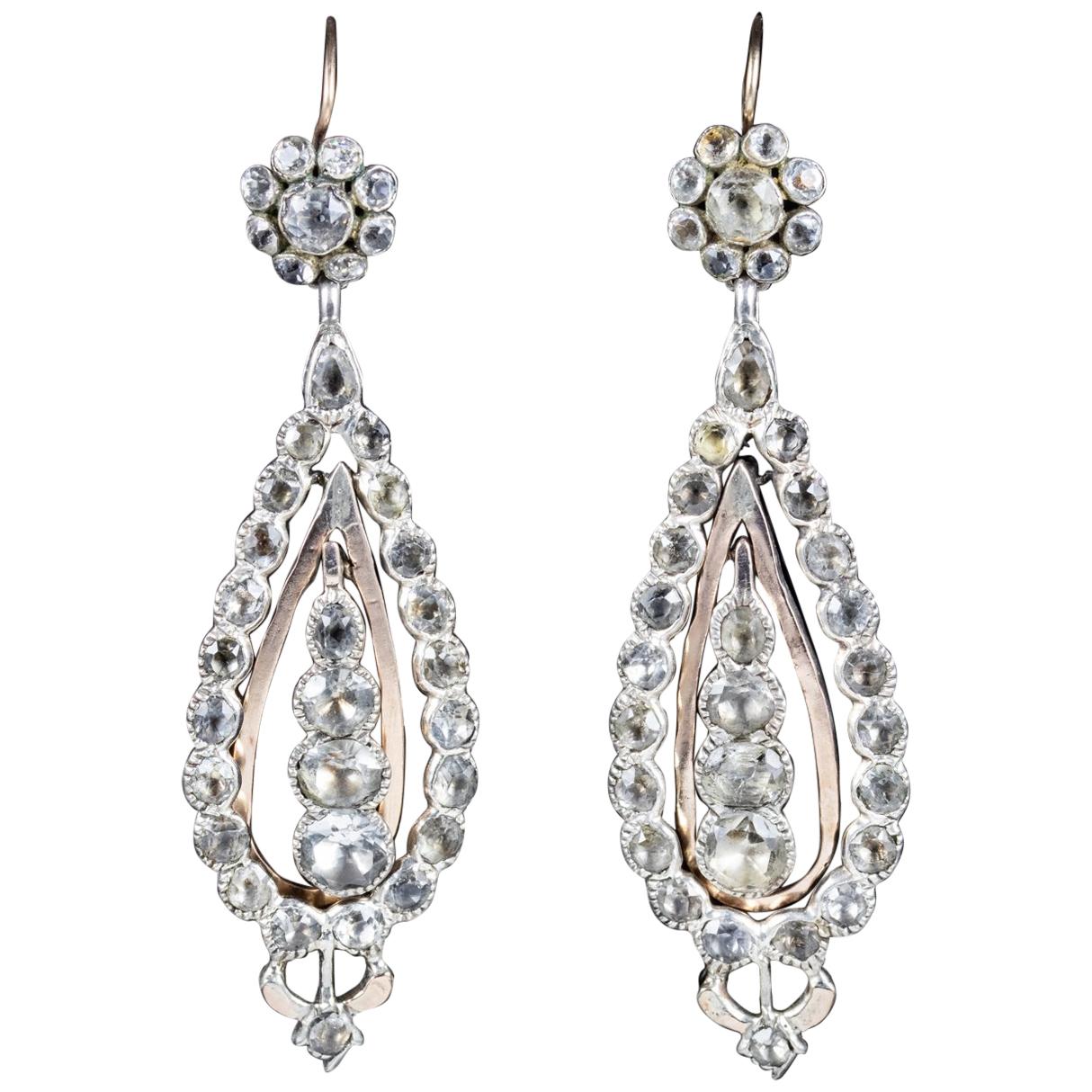 Antique Georgian Portuguese Crystal Drop Earrings Silver 18ct Gold Circa  1820 For Sale at 1stDibs
