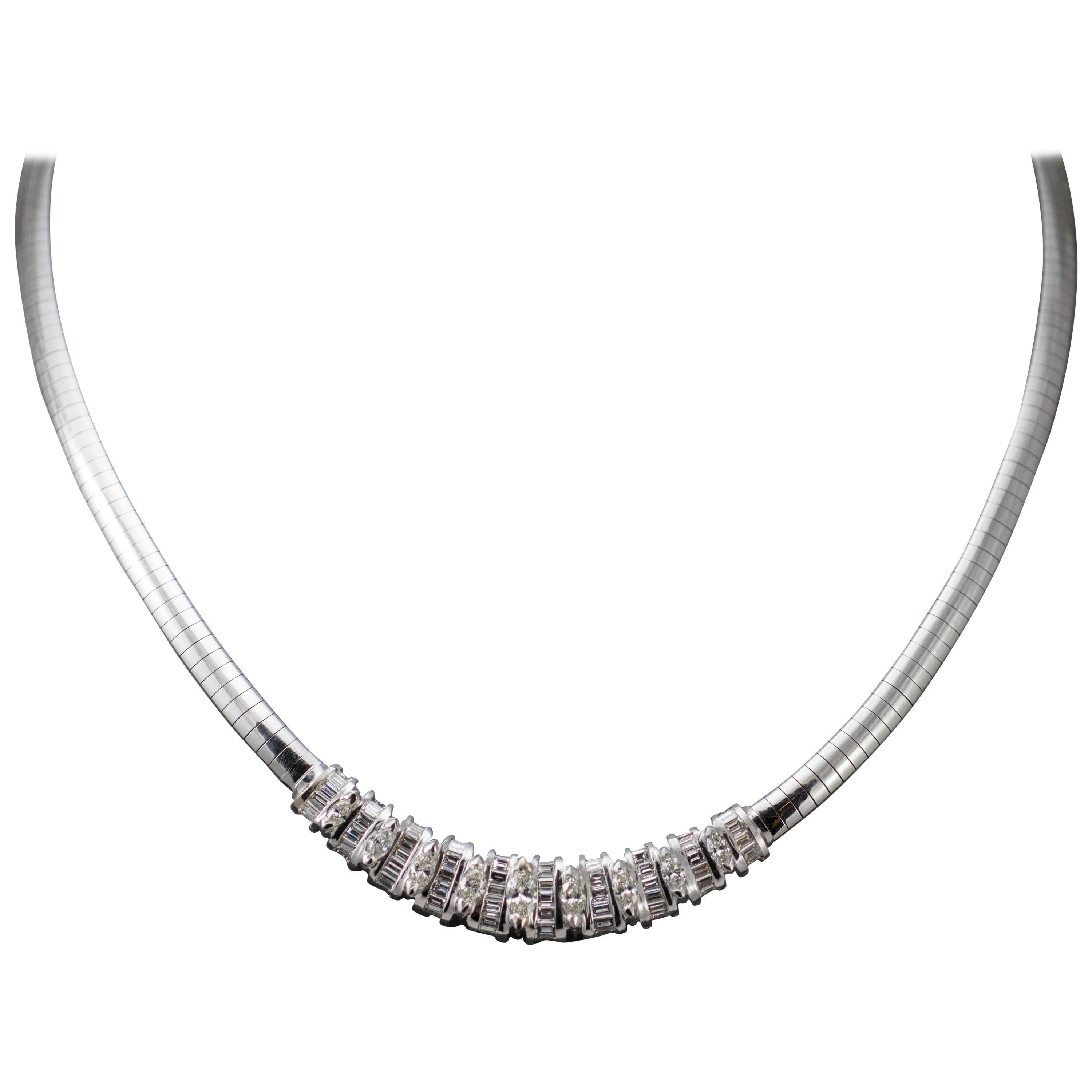 Ladies Omega Necklace 14 Karat White Gold Diamonds 4.50 Total Diamond Weight