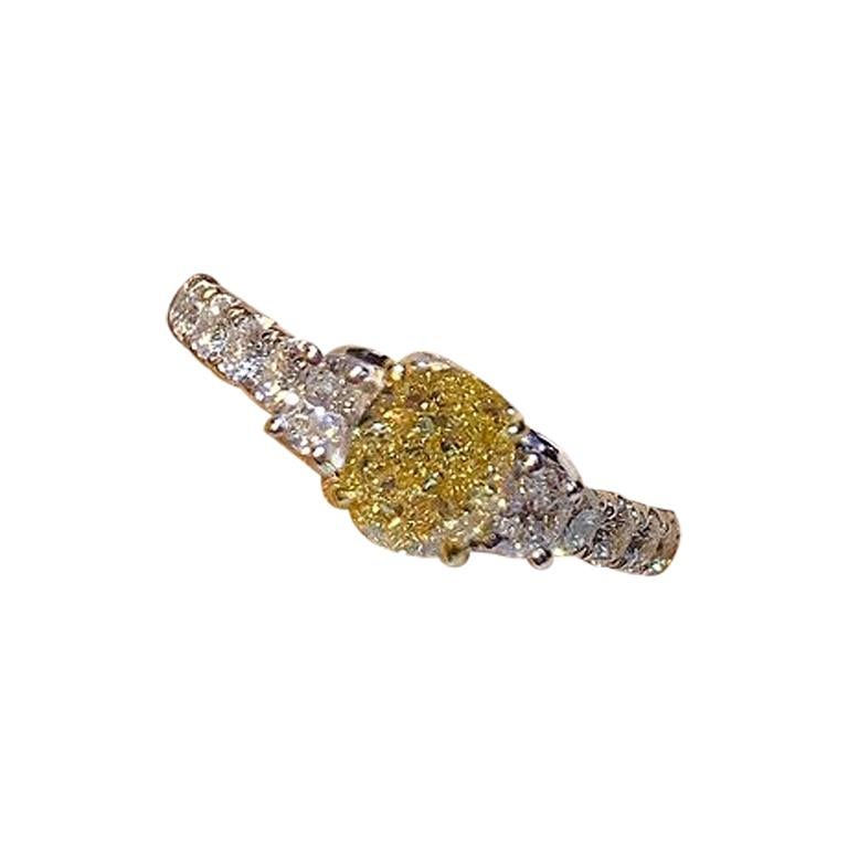 GIA Certified 1.03 Carat Fancy Yellow VS1 3-Stone Diamond Ring For Sale