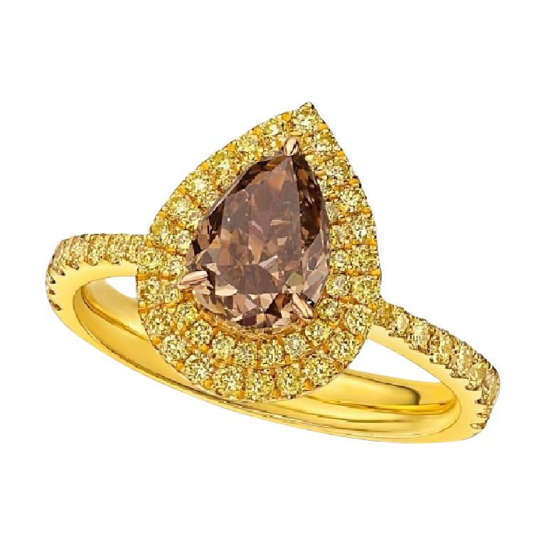 GIA Certified 1.66 Carat Fancy Dark Yellowish Brown Diamond Ring For Sale