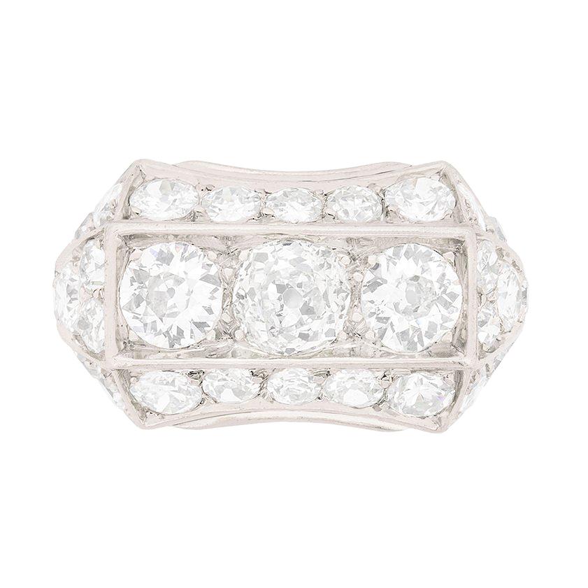 Art Deco Three-Stone Diamond Cluster Ring, circa 1920s