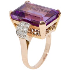 Beautiful, Vintage Amethyst Ring, Rose Gold with Diamonds