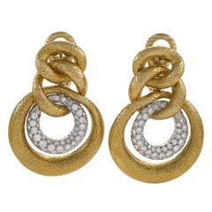 David Webb Gold and Platinum Earrings with Diamonds 