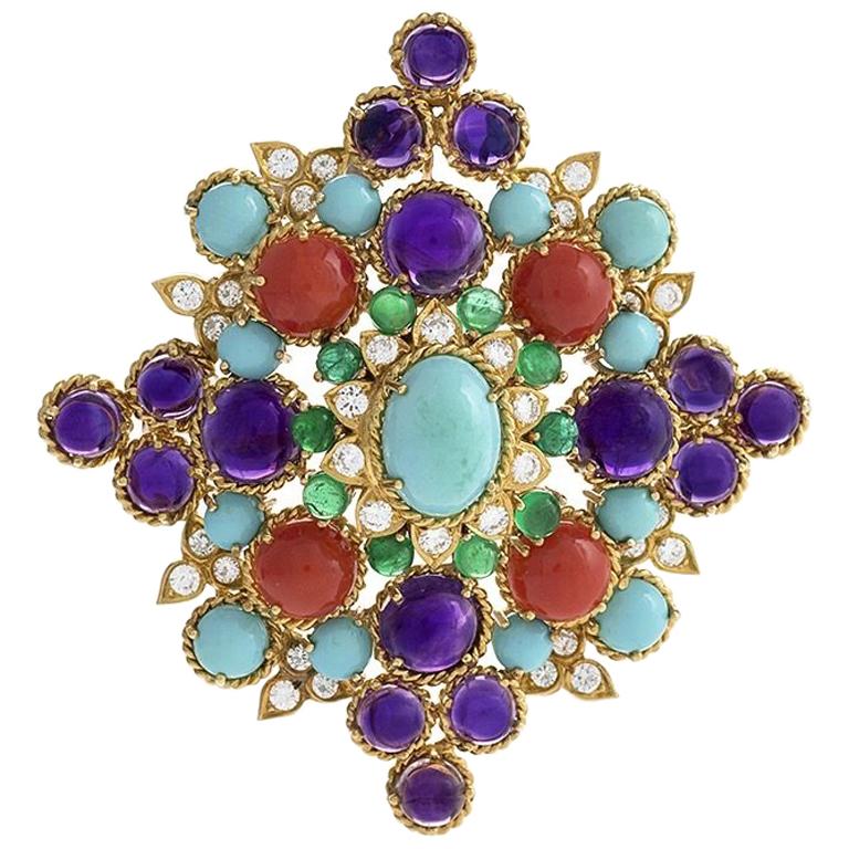 Henry Dunay MultiGemstone Brooch For Sale at 1stdibs