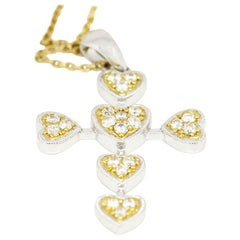 Two-Tone Gold 0.40 Carat Diamond Heart Motif Cross Necklace