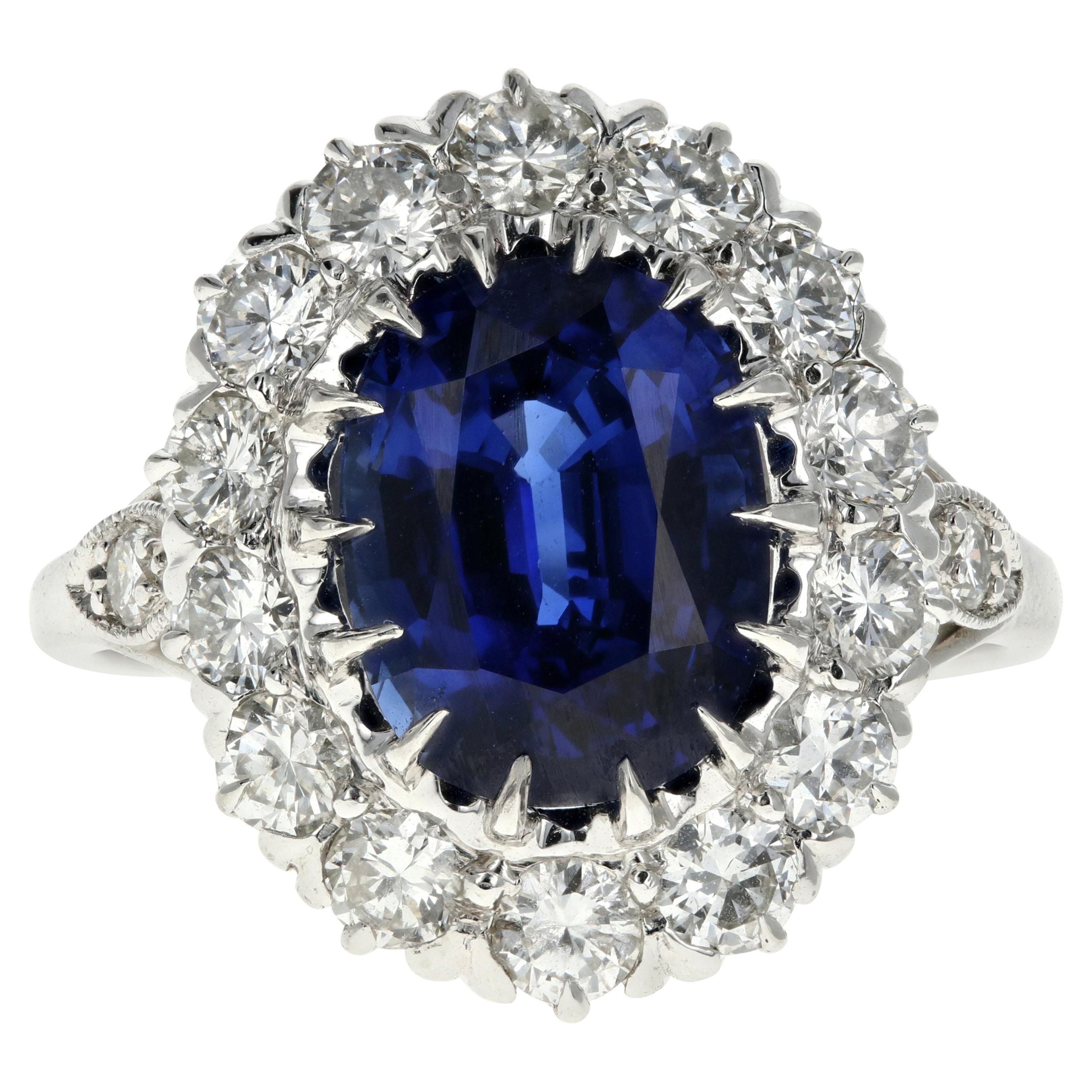 Platinum Royal Blue Madagascar Sapphire and Diamond Ring GIA Certified
