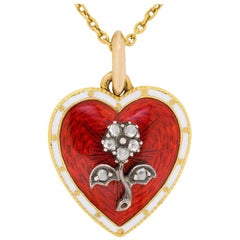 Victorian Diamond and Enamel Heart Pendant, circa 1880s