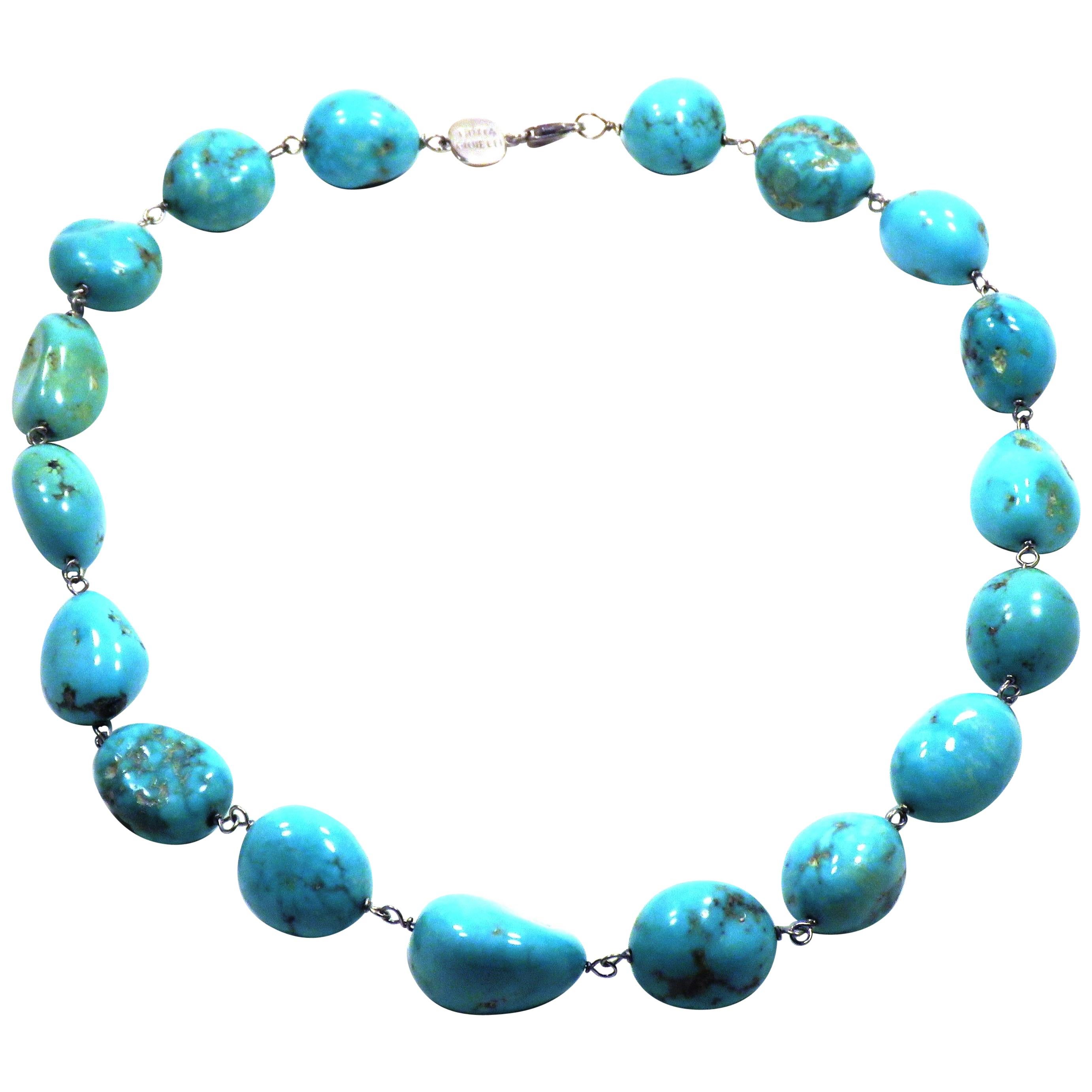 Turquoise White Gold Necklace Handcrafted in Italy by Botta Gioielli