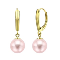 14 Karat Gold AAA Pink Cultured Freshwater Pearl High Luster Leverback Earring